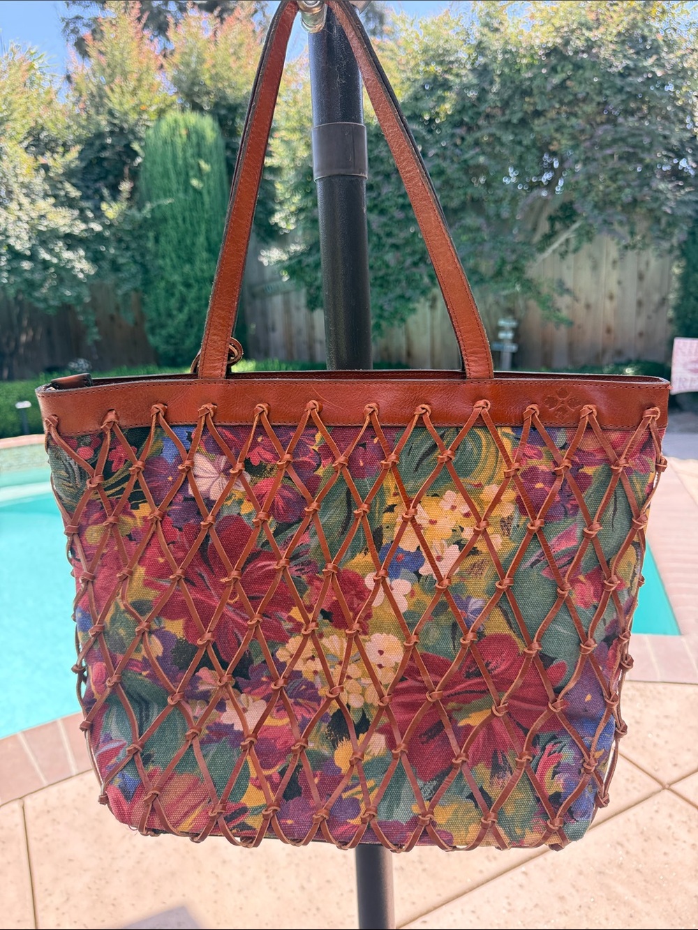 Patricia Nash Multicolor Floral Canvas Tote with Brown Leather Lattice - Picture 2 of 4